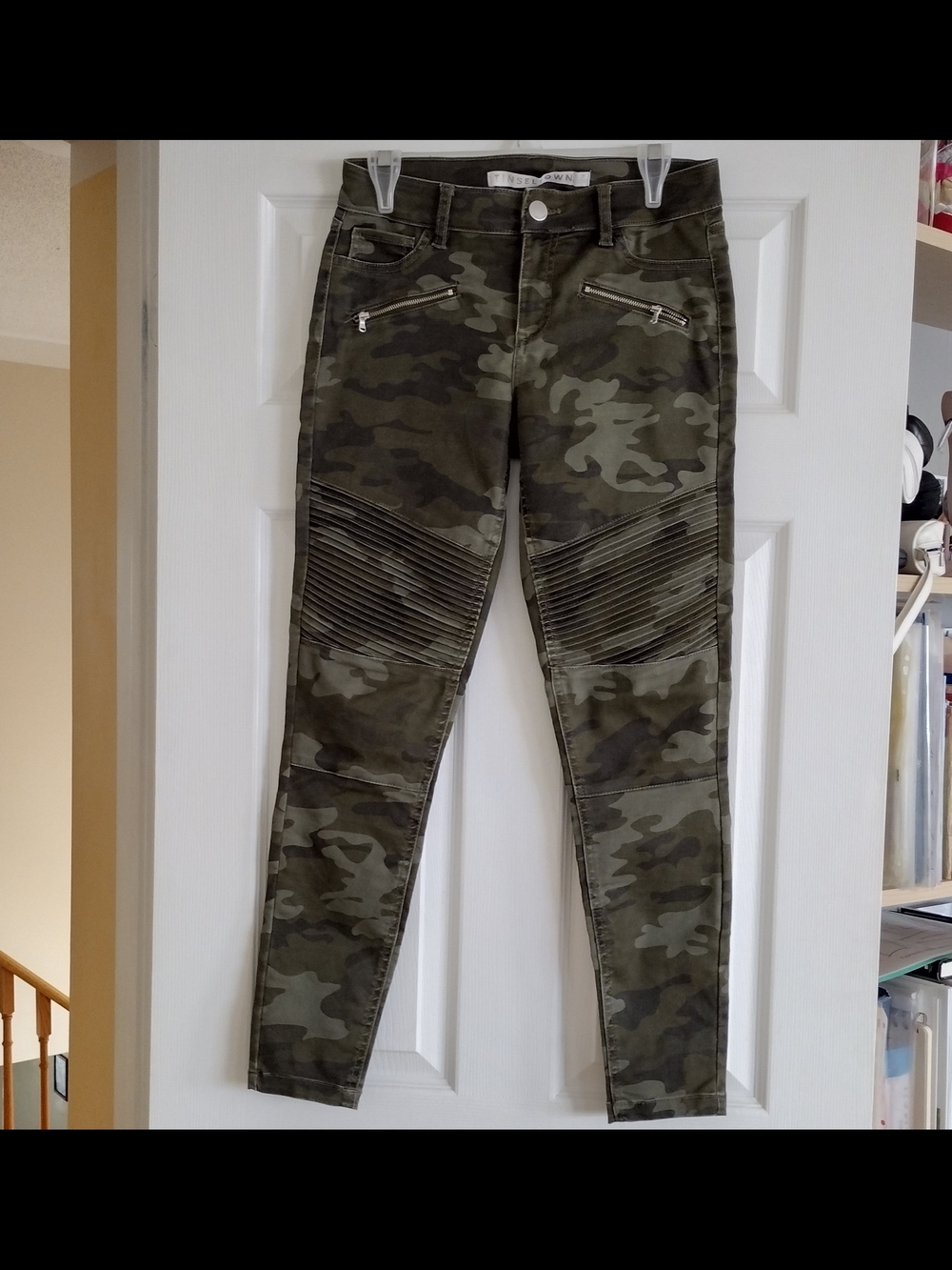 Tinseltown Olive Camo Moto Skinny Jeans